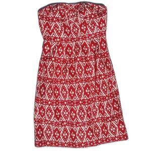 NWT J Crew Geometric Strapless Dress Red and White 100% Cotton Size 2 Batik